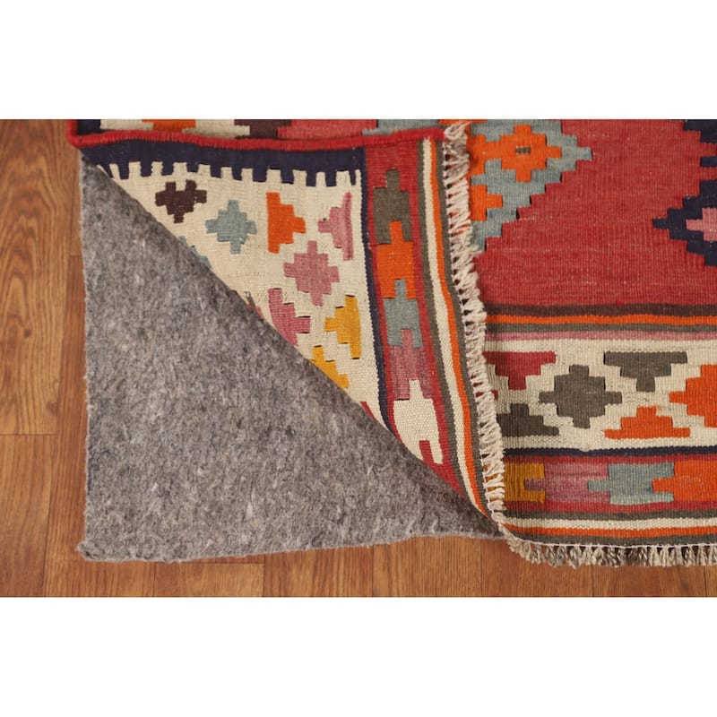 Orange Kilim Qashqai Persian Area Rug Flatweave Wool Carpet - 3'8" x 6'11"