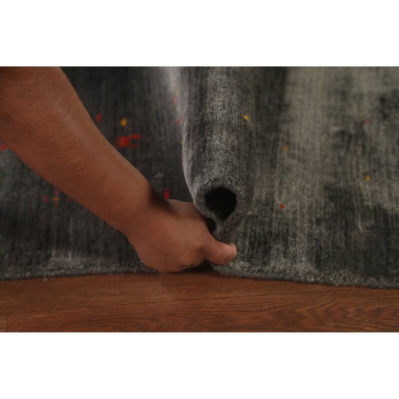 Dark Gray & Green Gabbeh Oriental Area Rug Hand-Knotted Wool Carpet - 7'11" x 9'10"