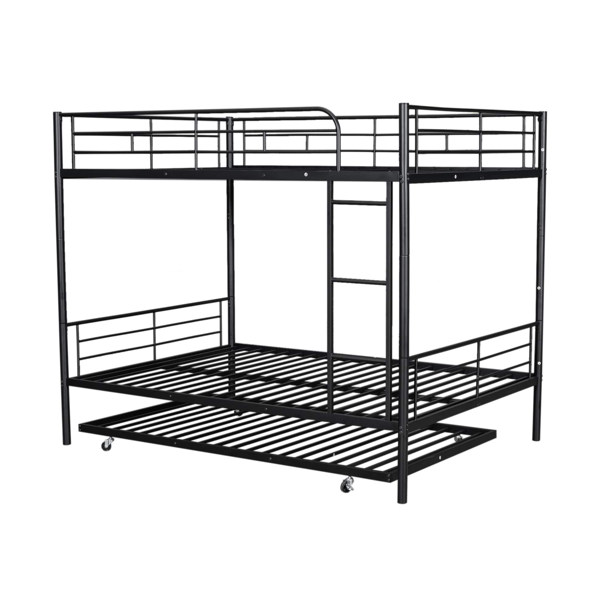 Full Over Full Bunk Bed with Trundle, Convertible Metal Bedframe with