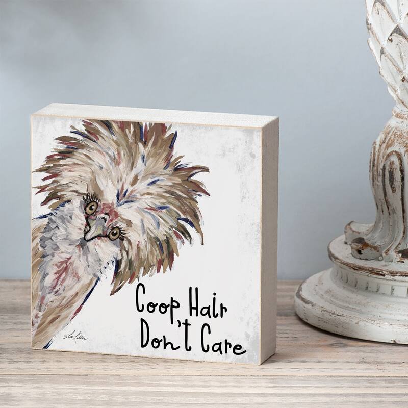 Coop Hair Artistic Freestanding Solid Wood Block Sign Made in the USA 3.75” Square Decorative Accent for Home or Office - Multi