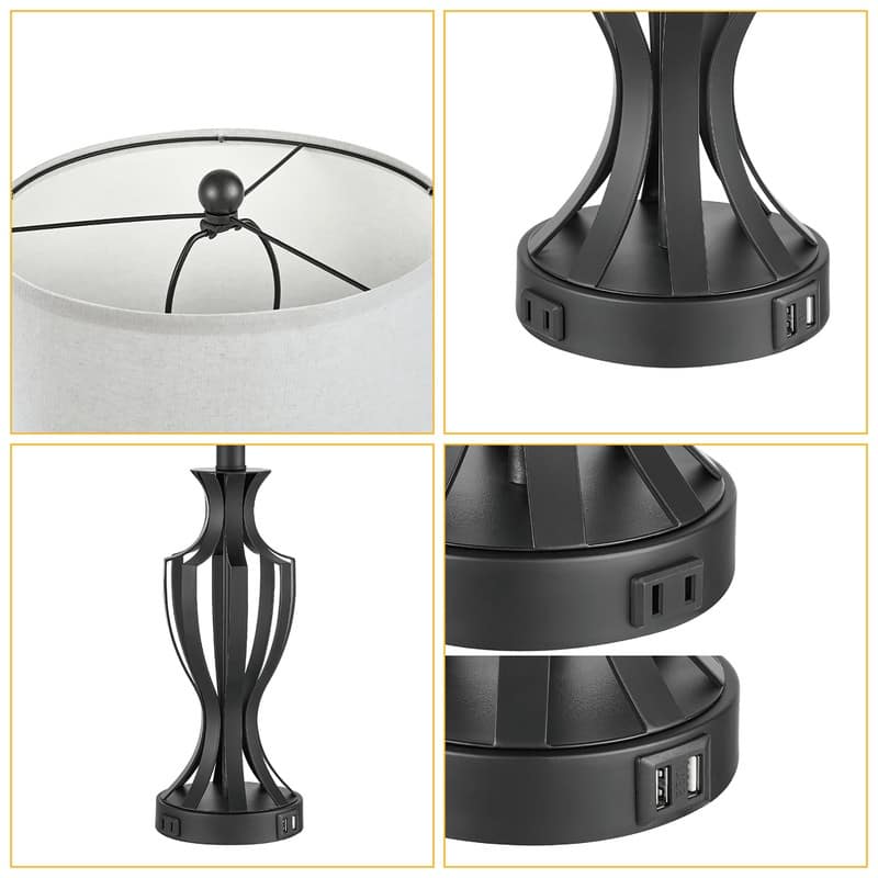KAWOTI 23" Touch Control Table Lamp Set with Bulbs, USB Port(set of 2) - W12" * H23.25"