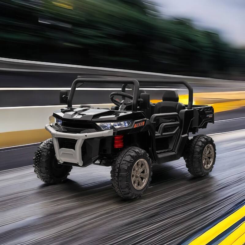 Realistic Children's Engineering Vehicle, Electric Dump Truck with Extra Shovel, Electric Vehicle with Double Doors, Black