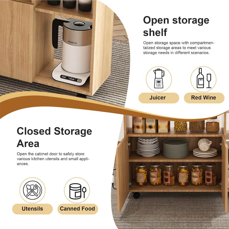 Multi-Functional Folding Table Kitchen Island with Storage Shelves and Wheels