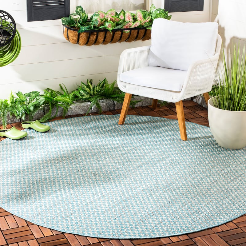 SAFAVIEH Courtyard Judi Indoor/ Outdoor Patio Backyard Rug - 6'7" Round - Light Blue/Light Grey