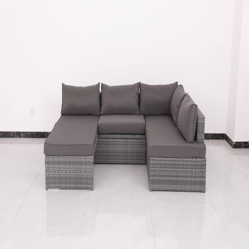 Patio Sofa Set with Cushions, All-Weather Wicker, Coated Steel Frame