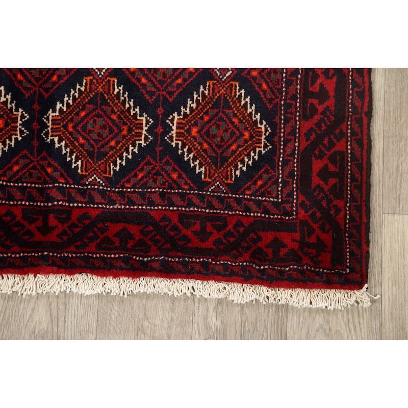 Decorative Geometric Balouch Persian Area Rug Hand-knotted Wool Carpet - 3'4" x 6'4"