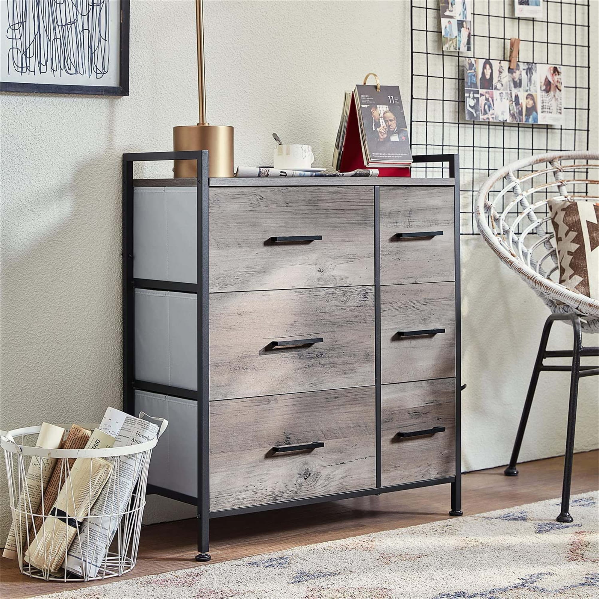 Bedroom Fabric Dressing Table with 6 Drawers, Rustic Gray - Bed Bath &  Beyond - 37210891