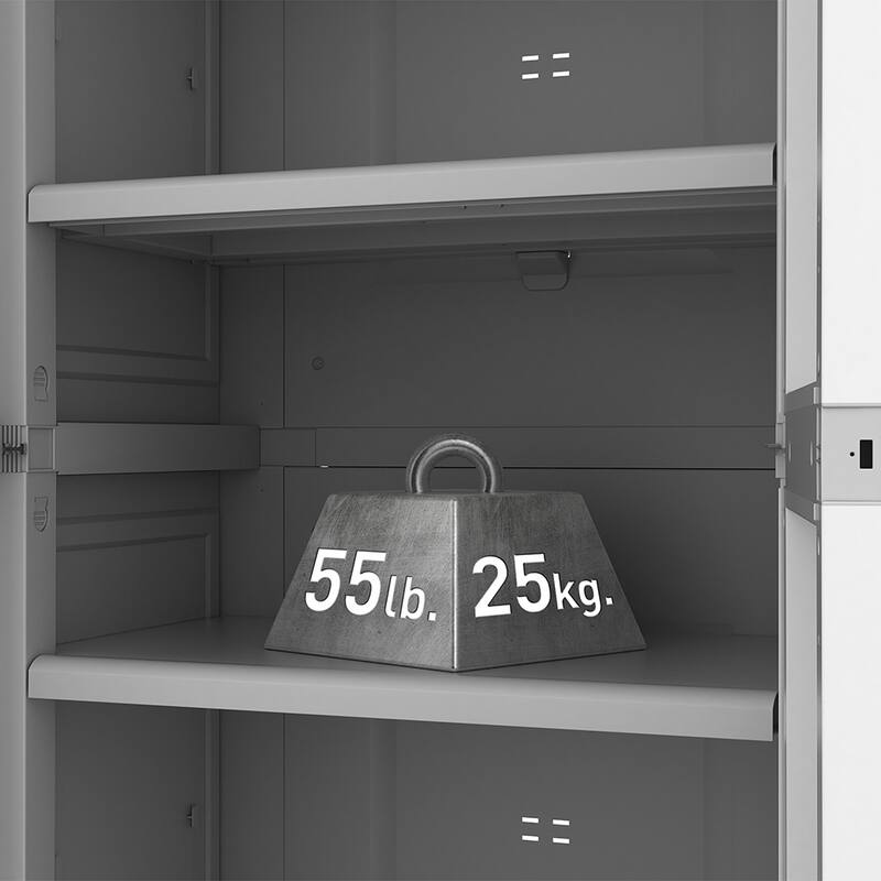 Keter Utility Garage Vertical Resin Home Storage Cabinet with lockable Doors and Shelves Ideal for Organization and Tools, White