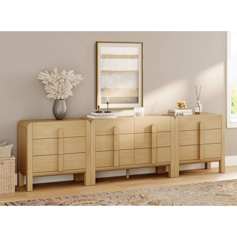 WAMPAT 3-Piece Dresser Set For Bedroom, 110.2" Large Mid Century Dresser For Closet, Curved Profile Wooden Chest Of Drawers