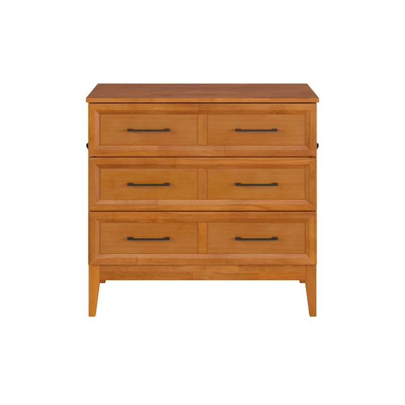 Twin Murphy Bed with Storage Chest & Charger - Solid Wood Folding Bed - Space Saving Furniture