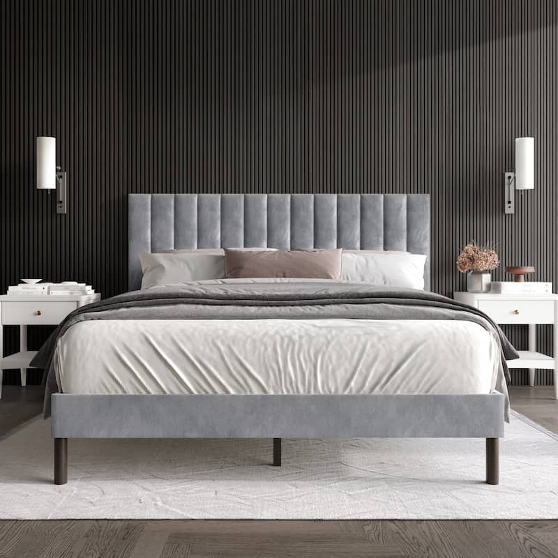 Clayfell Sitka Upholstered Platform Bed - Silver Grey - Twin
