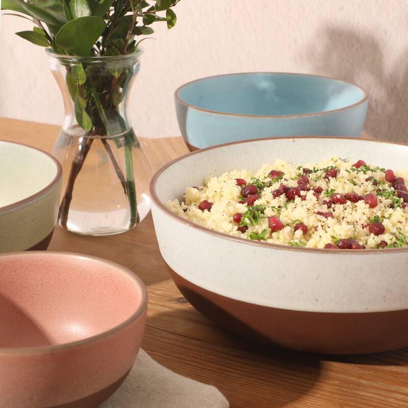 Gibson Elite William Crest 4 Piece Nesting Bowl Set, Stoneware Reactive Glaze, 5", 6.25", 7.5", 9", Prep & Serving Bowls