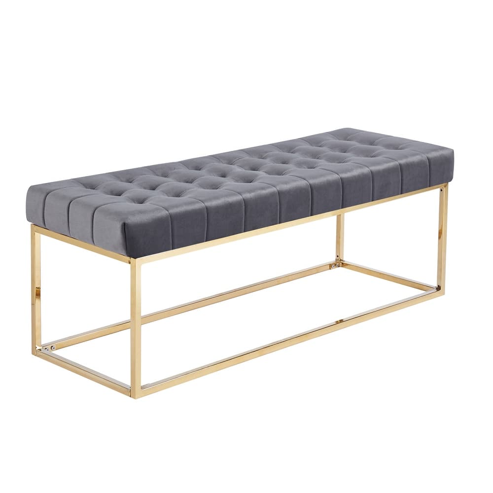 Porthos Home Wenn Tufted Velvet Bench with Gold Chrome Legs