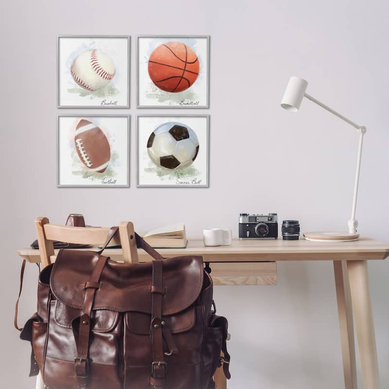 Stupell Soft Pastel Sports Balls Framed Giclee Art Design By Matthew Piotrowicz (Set of 4)