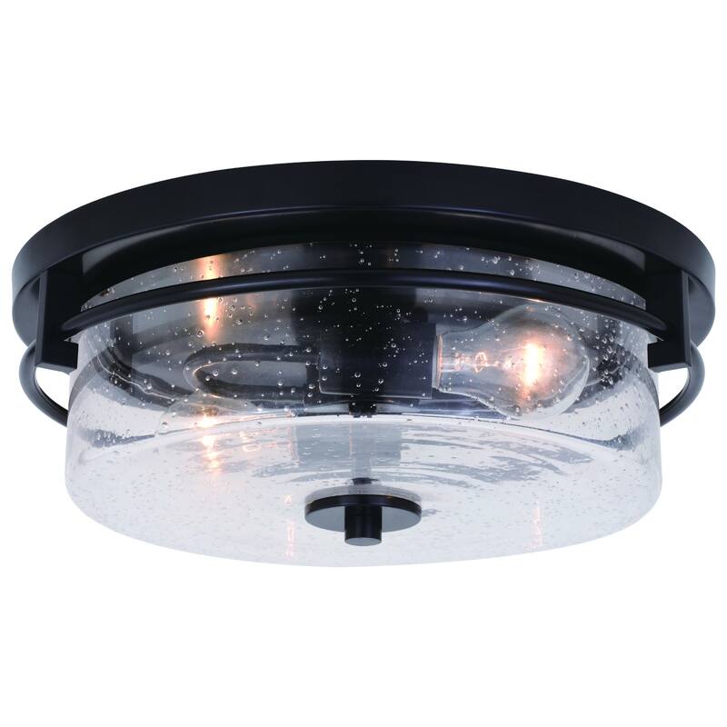 Flush Mount Ceiling Light Black Modern Art Deco Clear Glass Shade 15 Inch - 5.5