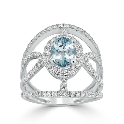 Auriya Modern 5/8ct Oval-cut Aquamarine and Diamond Ring 1ctw 18K Gold