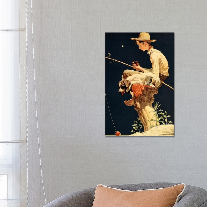 iCanvas "Boy Fishing" by Norman Rockwell Canvas Print - 26x18x1.5