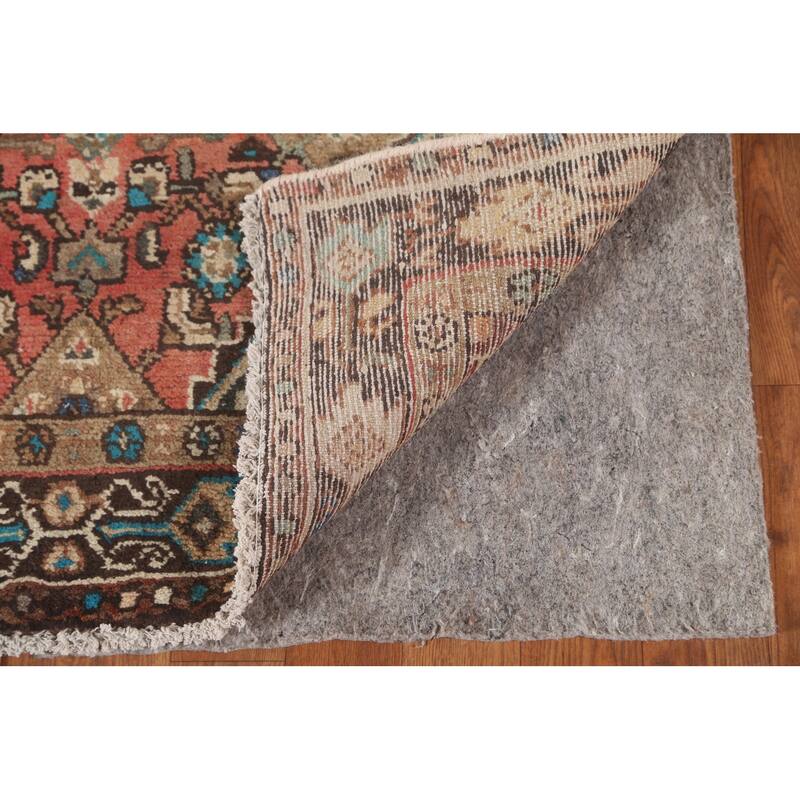Hamedan Persian Vintage Runner Rug Handmade Geometric Wool Carpet - 3'5"x 9'9"