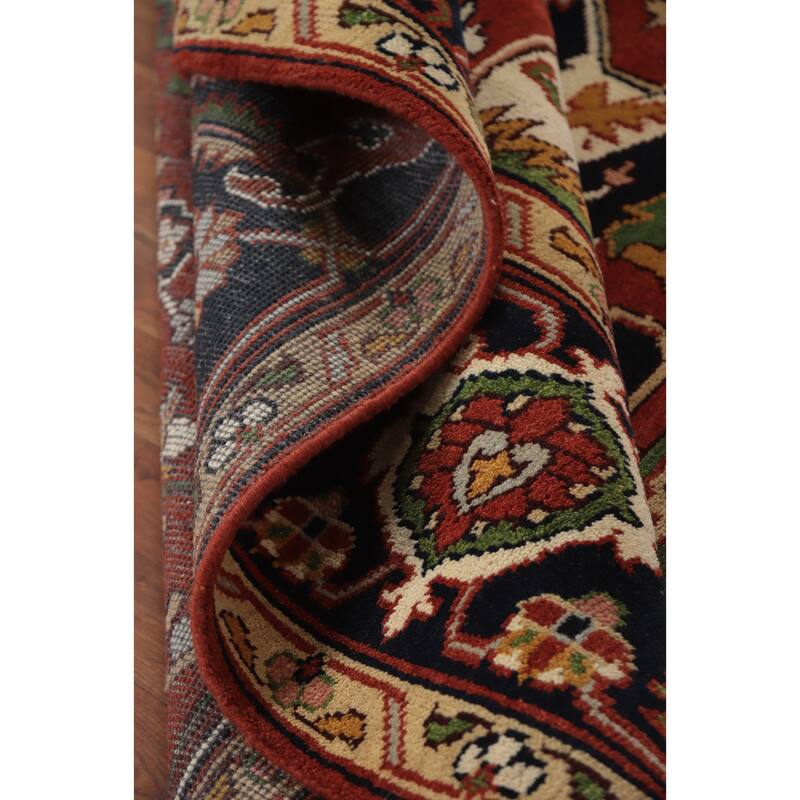 Orange Geometric Heriz Serapi Indian Area Rug Hand-Knotted Wool Carpet - 8'11" x 11'11"