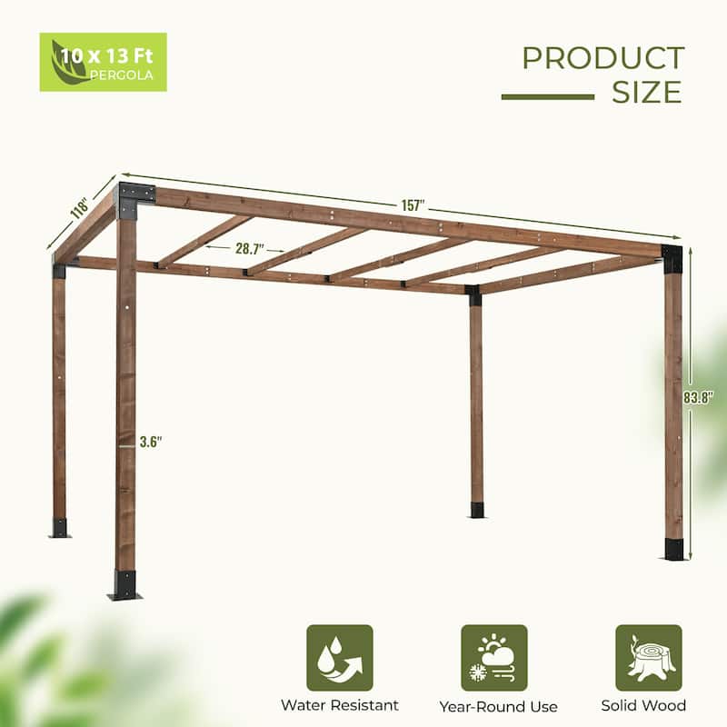10 ft. x 13 ft. Patio Wood Pergola with Wood Stand Kit and Solid Wood Frame