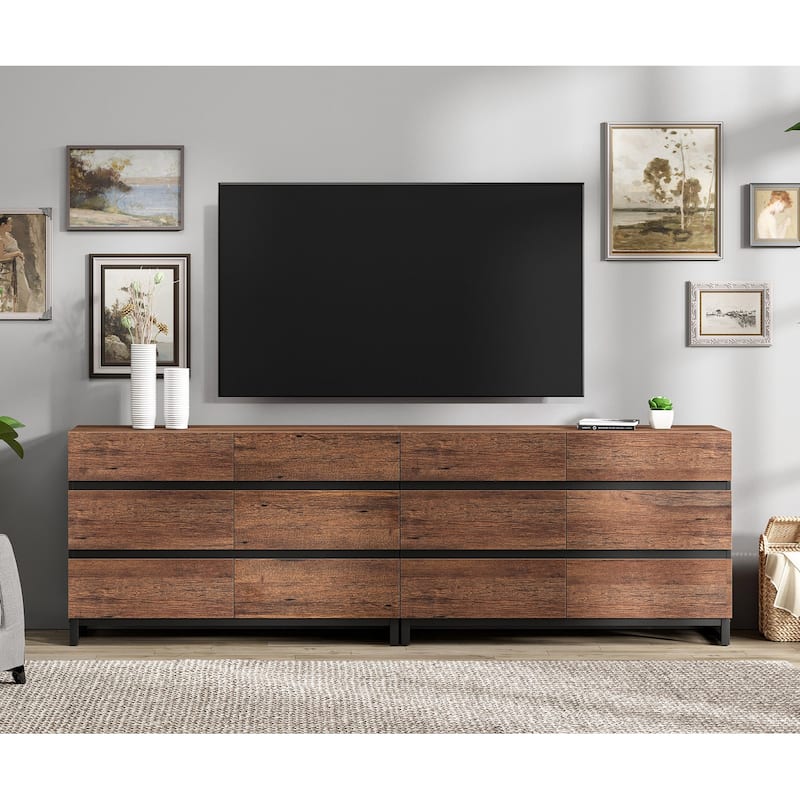 WAMPAT Modern TV Stand for TVs up to 110 inch, Entertainment Center with Drawers , Wood Media TV Console for Living Room - 94 Inch - Brown