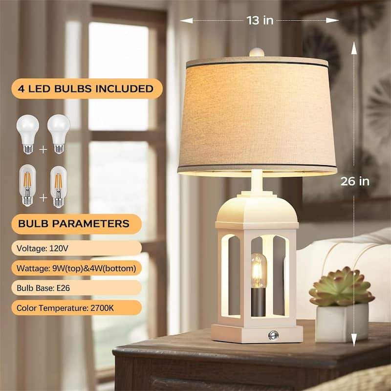 26" Table Lamp,Farmhouse Lamps Set of 2 with USB A+C and Nightlight