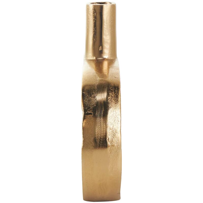 Gold Aluminum Metal Circular Geometric Vase with Linear Etchings