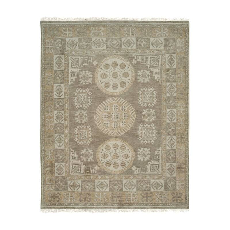 Brown Hand Knotted Wool Traditional Rug 9' x 12' - Low Pile Dense Soft High Traffic Durable Weave - N/A