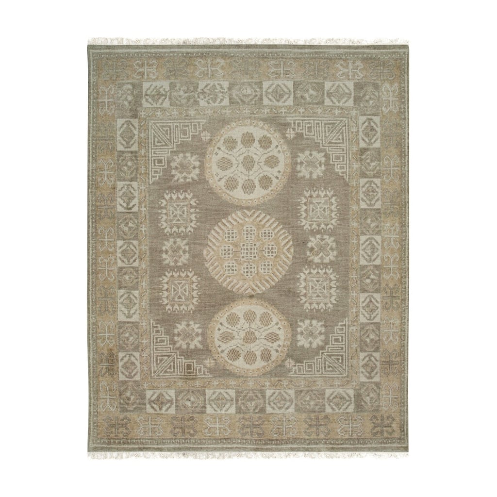 Brown Hand Knotted Wool Traditional Rug 9' x 12' - Low Pile Dense Soft High Traffic Durable Weave - N/A