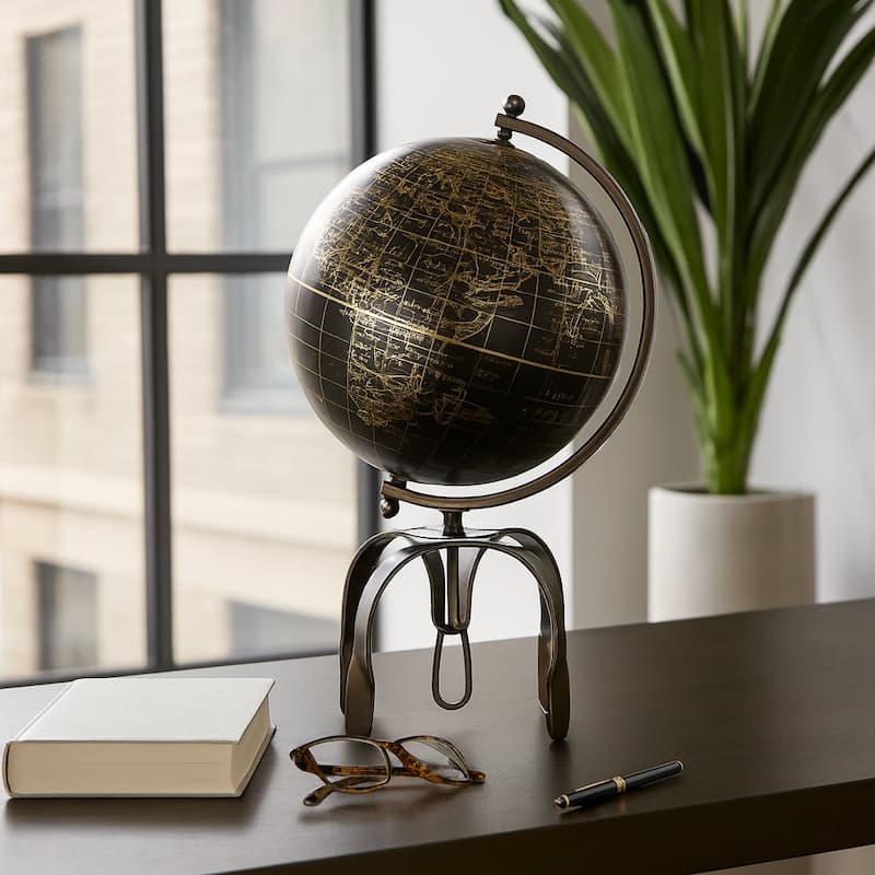 Modern Globe Sculpture with Unique Metal Stand for Home Decor