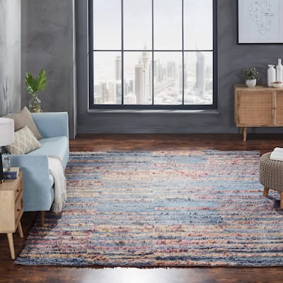 Abstract Geometric Shag Grey/Multi Area Rug