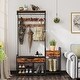 preview thumbnail 3 of 7, Rustic Brown Metal Hall Tree Bench with Hooks, Drawer, Shelves and Shoe Rack - 47.5" L x 12" W x 70" H