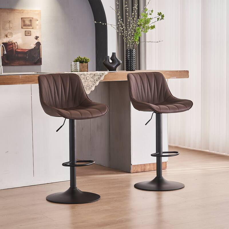 Adjustable Swivel Bar Stools Set of 2 Modern Upholstered Counter Stools