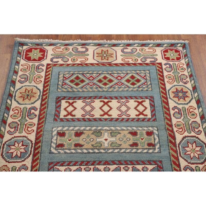 Kazak Runner Rug Handmade Blue Wool Carpet - 3'2" x 16'4"