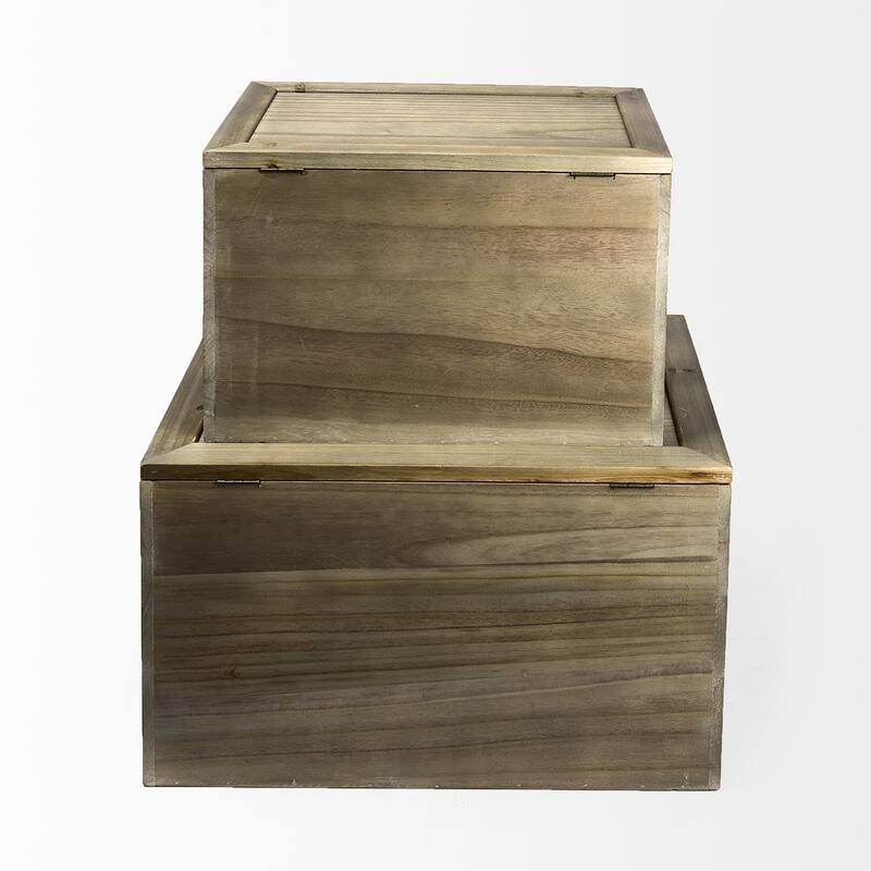 Set of Two Wood and Cane Storage Boxes - 16" W x 24" D x 14" H