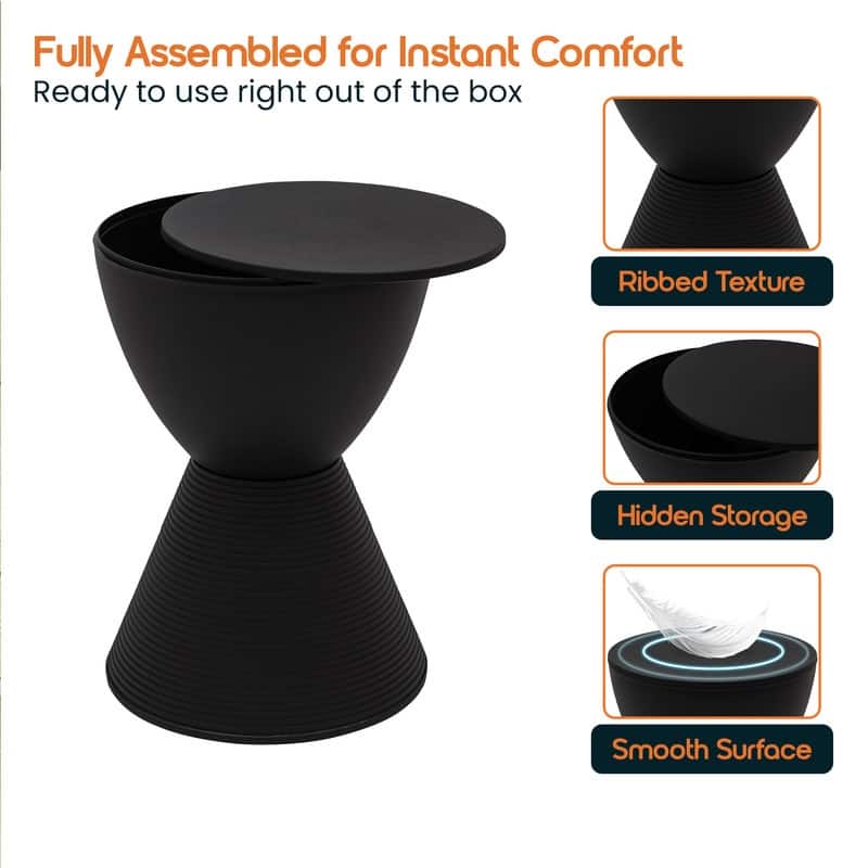 Boyd Modern Round Hourglass Polypropylene Drum Side Accent Table with Ribbed Design Base Storage for Indoor Outdoor Patio
