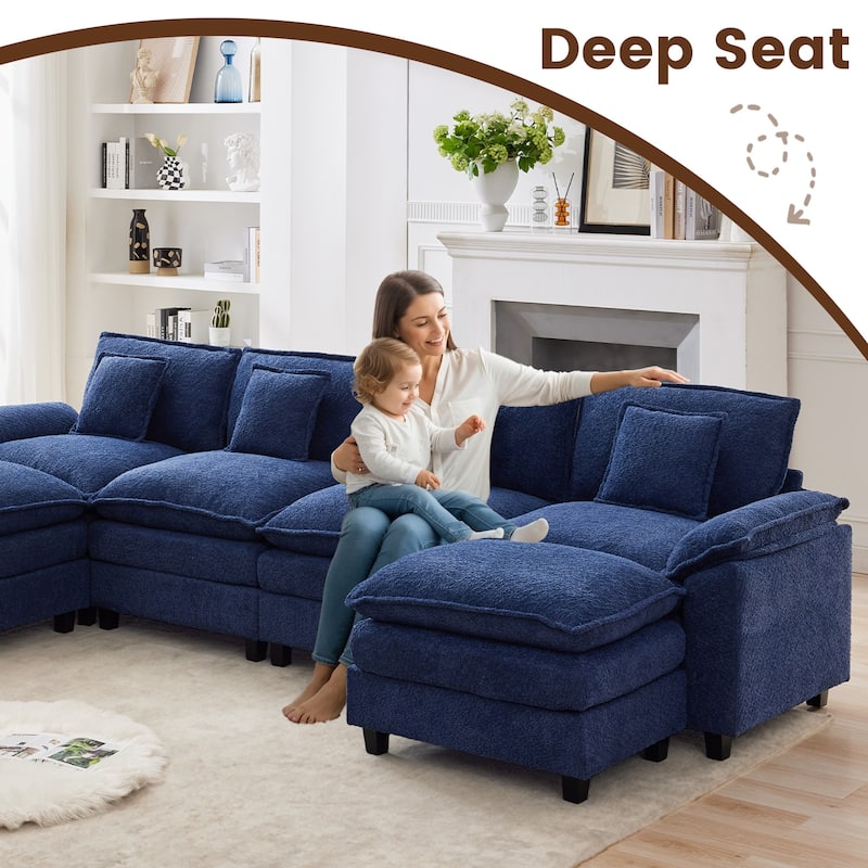 Modular Chenille Sectional Sofa with Ottomans, Deep Seat, Wide Padded Armrests, 2-Seat / 3-Seat / 4-Seat Options
