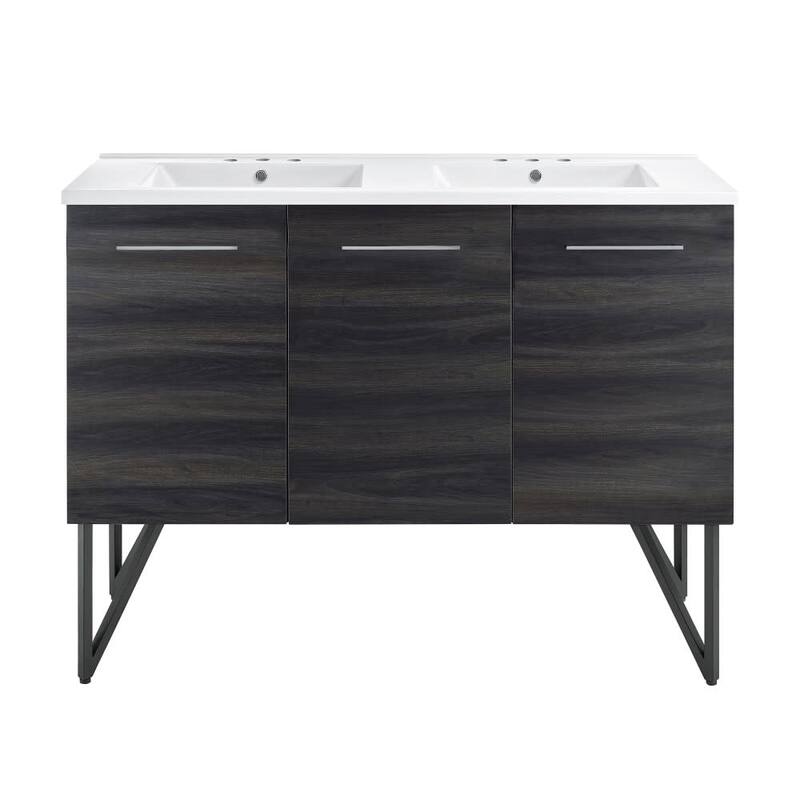 Swiss Madison SM-BV224D-3 Annecy 48" Free Standing Double Basin Vanity - Black Walnut / White - Walnut Finish