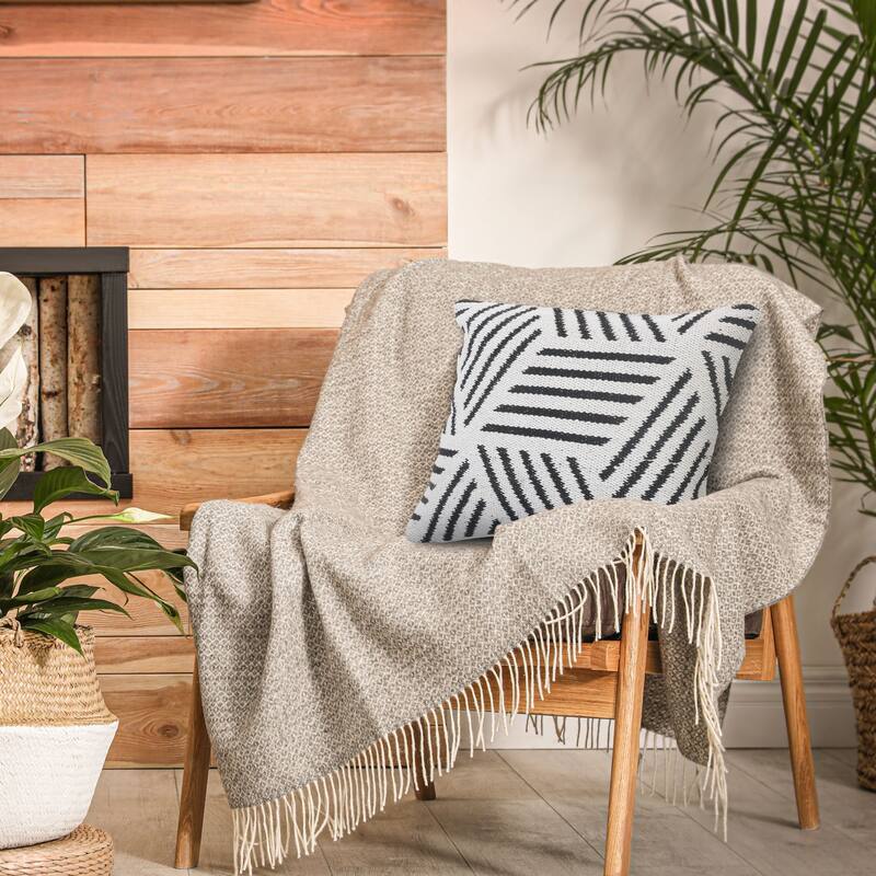 20" White with Black Geometric Stripe Square Throw Pillow