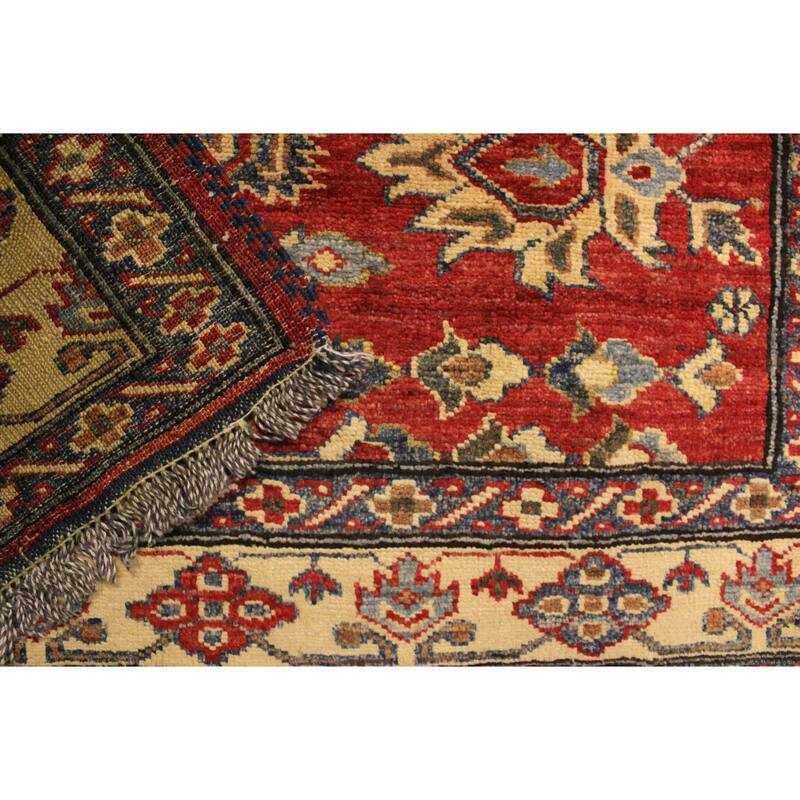 Tribal Super Kazak Bodhi Red/Gold Hand Knotted Wool Rug - 4'1'' x 5'5''