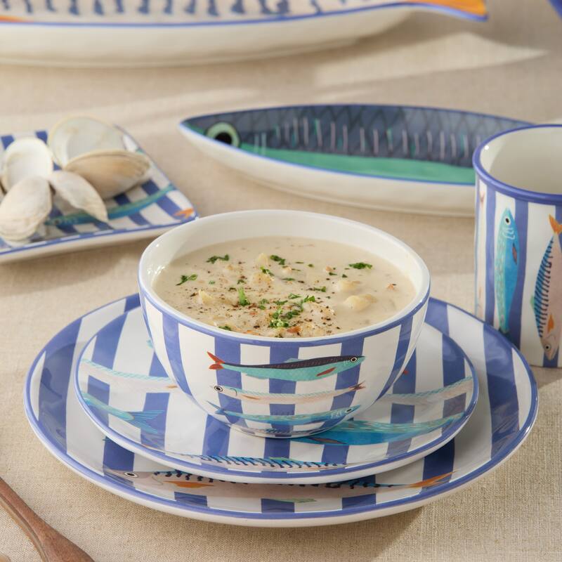 Certified International Something Fishy 16 Piece Dinnerware Set, Service for 4 - 11.00"L x 11.00"W x 1.00"H