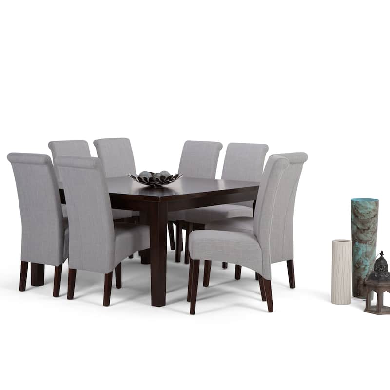 WYNDENHALL Franklin Transitional 9 Pc Dining Set with 6 Upholstered Dining Chairs and 54 inch Wide Table - Dove Grey