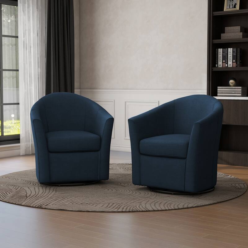 Linen Armchair Swivel Barrel Accent Chairs for Living Room - Set of 2 - Blue