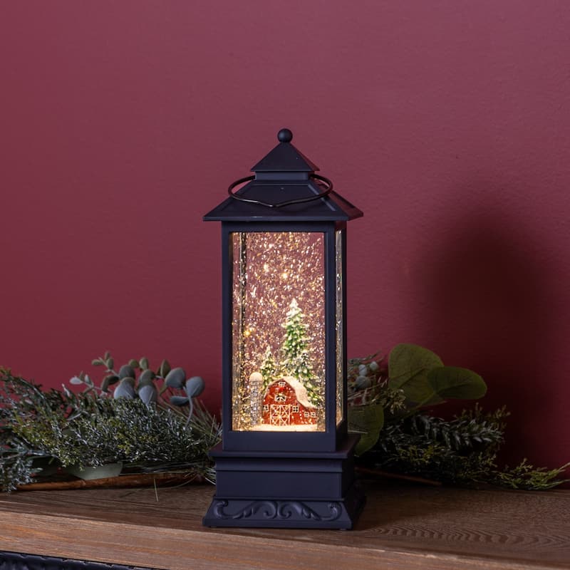 10.5" Pre-Lit Matte Barn Lantern Christmas Snow Globe