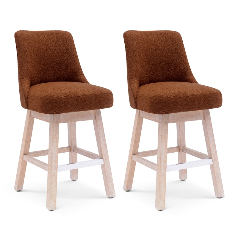 Boucle Polyester Upholstered Swivel Counter Stool - Foot Glides (Set of 2)