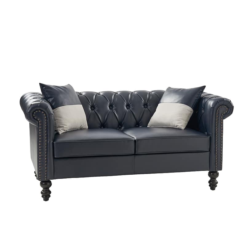Faustina Traditional 62.2" Wide Leather Sofa with Solid Wood Legs