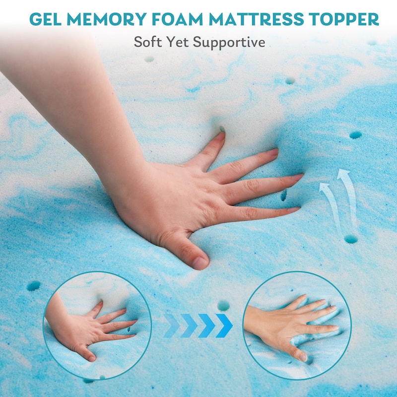 2 Inch Gel Infused Memory Foam Mattress Topper - Corrugated blue