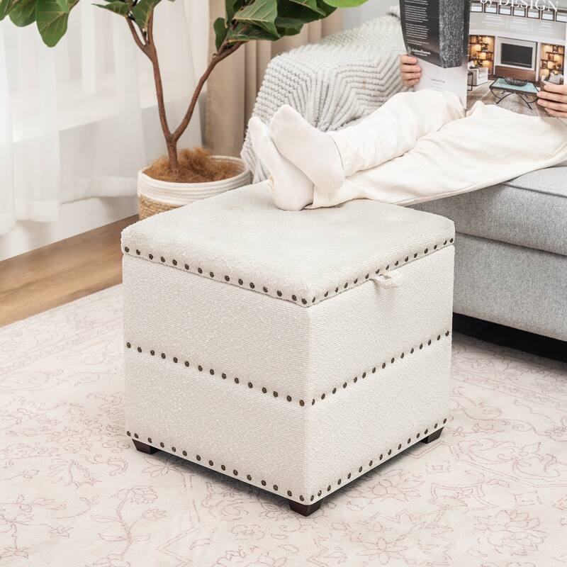 Adeco Fabric Square Ottoman with Tray