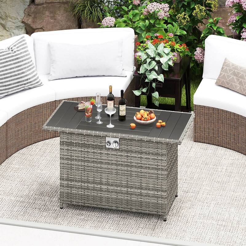 Costway 44.5" Propane Fire Pit Table with Metal Slatted Tabletop & - See Details
