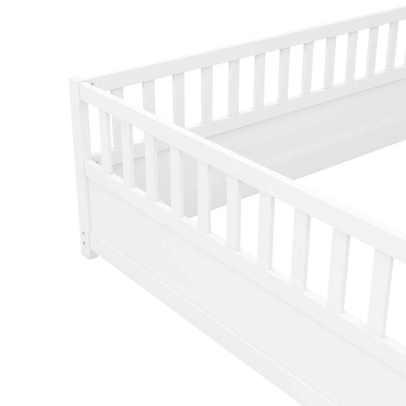 Pine Wood Floor Bed, Integral Construction with Super High Security Barrier, Door, Children's Floor Bed Frame